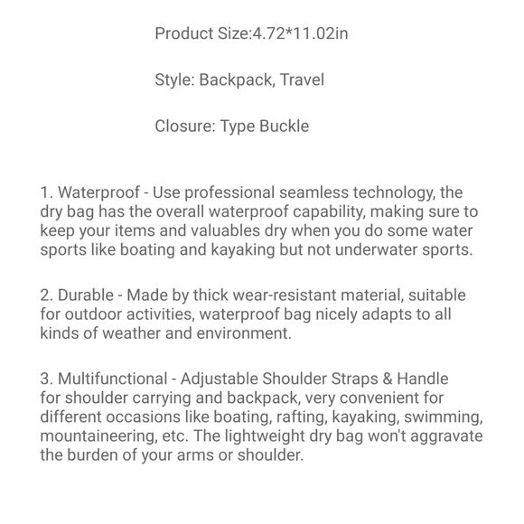 New- 2L waterproof dry bag, floats storage bag travel camping water sport bag - Picture 10 of 11